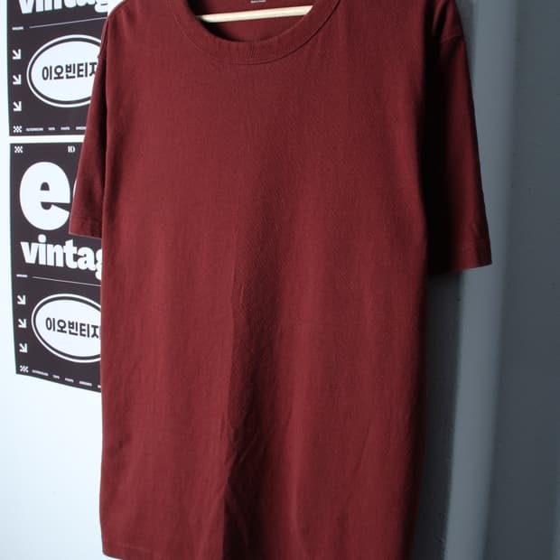 (XL-2XL) 유니클로 반팔 티셔츠 U라인 버건디 무지-H34510