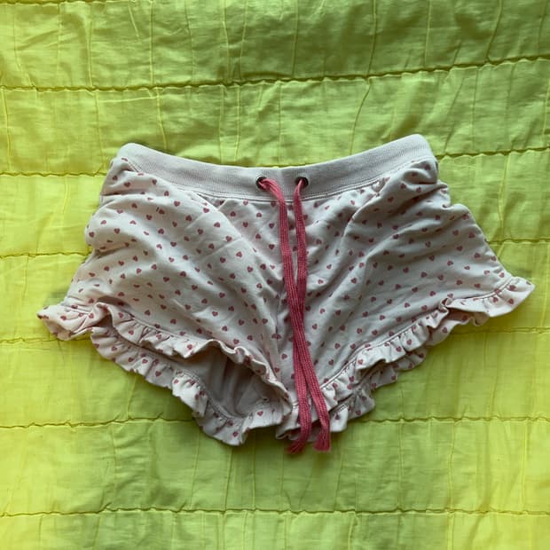 하트 포켓 도트 프릴 코튼 스트링 쭈리 반바지 큐트 갸루 스타일