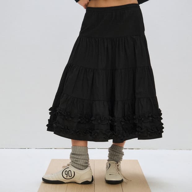 플리즈 프로젝트 미들프릴스커트 블랙