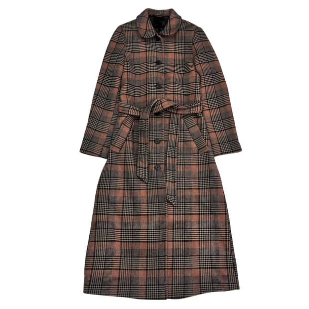 앤아더스토리즈 울 롱 체크 벨티드 코트