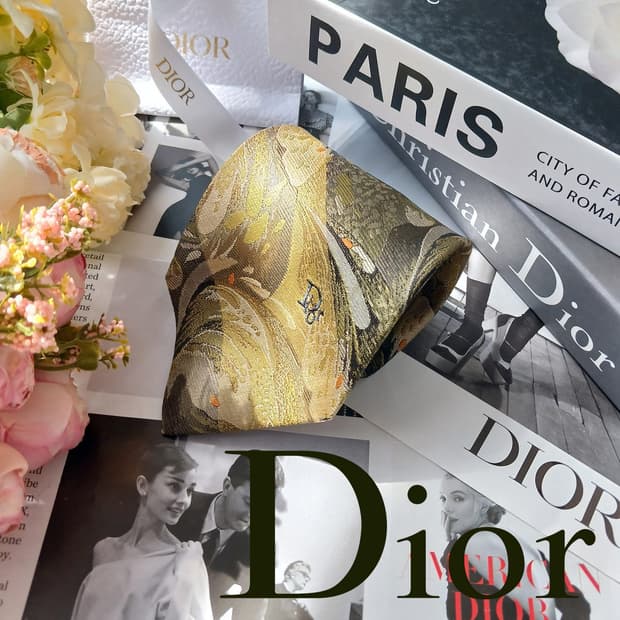 크리스찬 디올 올리브 그린 패턴 넥타이 9cm A~B등급 E892
