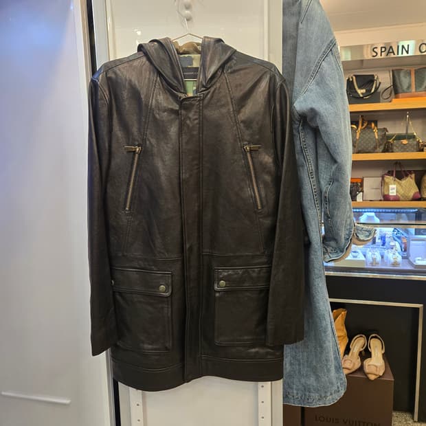 [희귀]SALUDA CARJU 이태리 램스킨 후드 가죽 롱재킷