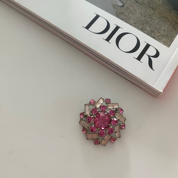 빈티지 핑크 큐빅 브로치