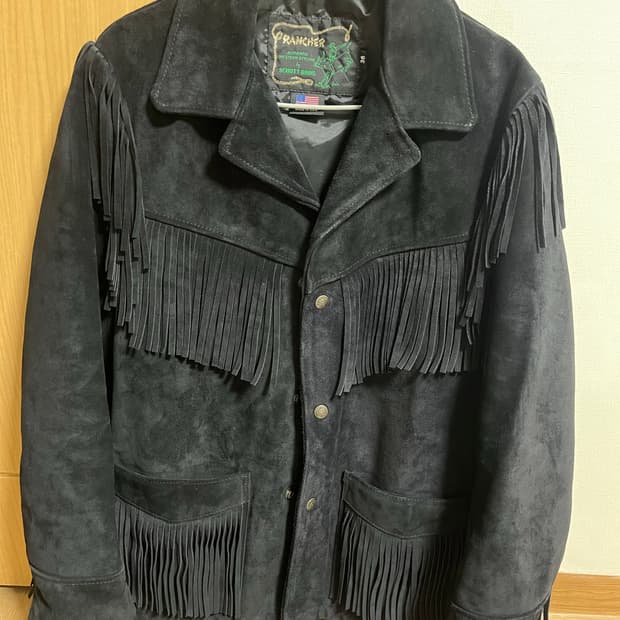 Schott 프린지 스웨이드 자켓 블랙 36