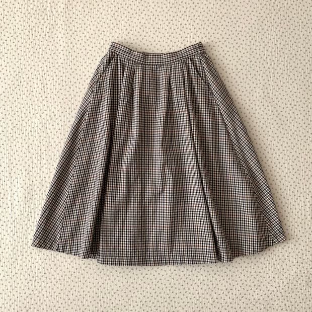 빈티지 깅엄체크 플레어 스커트