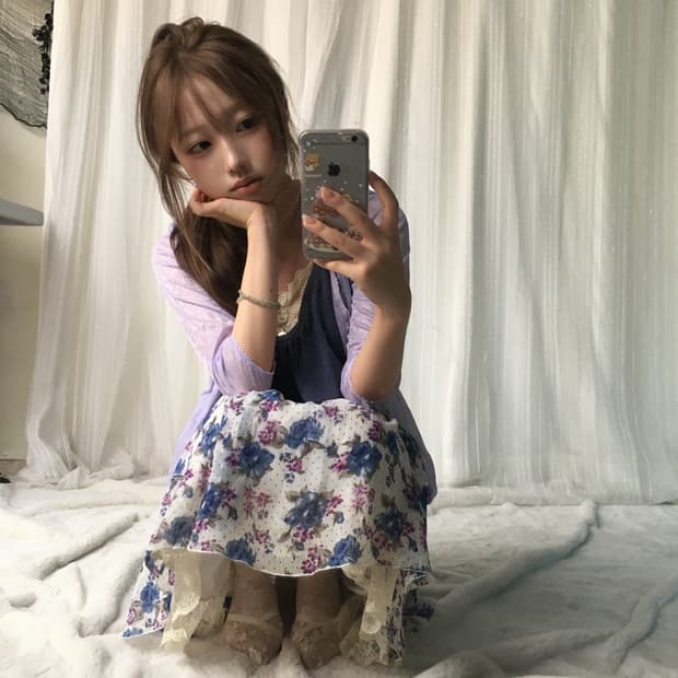 빈티지 블루 플라워 모리 페어리 데일리 코디세트