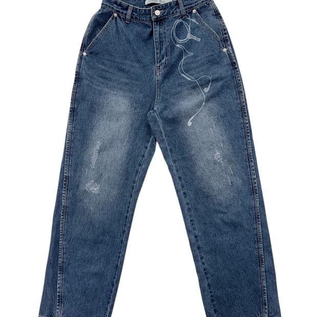 마뗑킴 이어폰 프린팅 데님팬츠