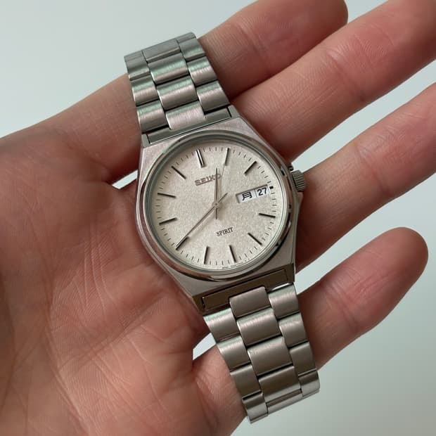 1990년대 Spirit 스노우플레이크 다이얼 실버 쿼츠 남성