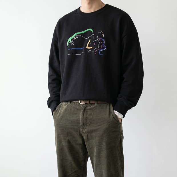 앤더슨벨 정품 핫 스프링스 자수 맨투맨 블랙 XXL