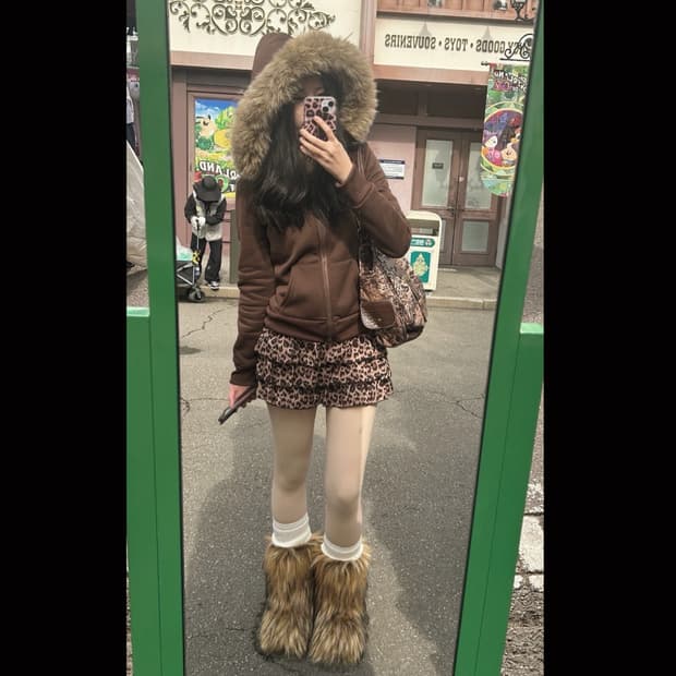 !Gyaru-set! (퍼후드+호피치마+퍼부츠)