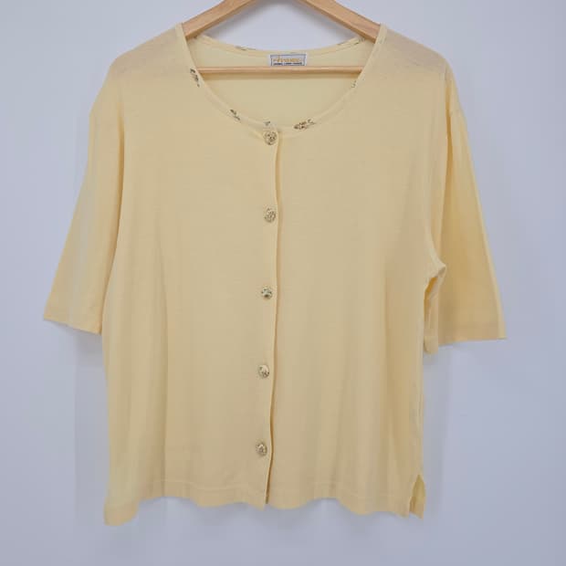 일본 빈티지 Avance 여성 반팔 가디건 옐로우