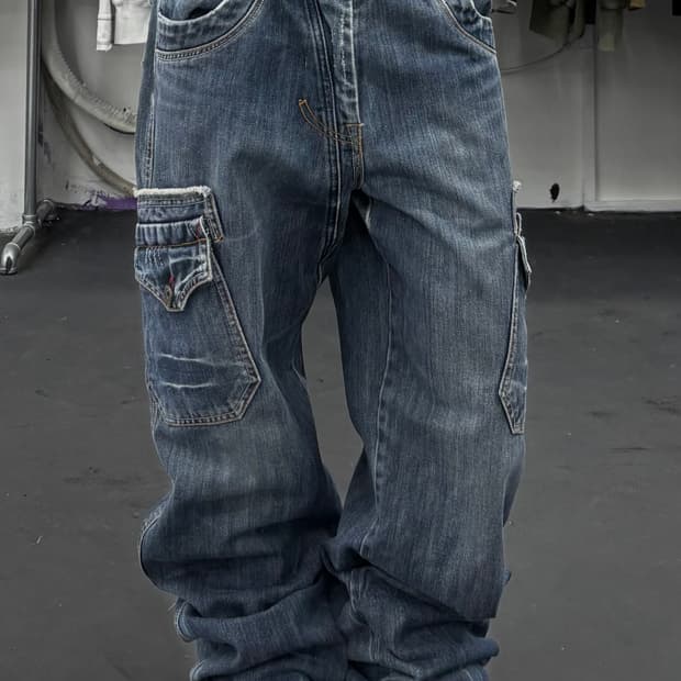 VTG 워시드 데님 카고팬츠
