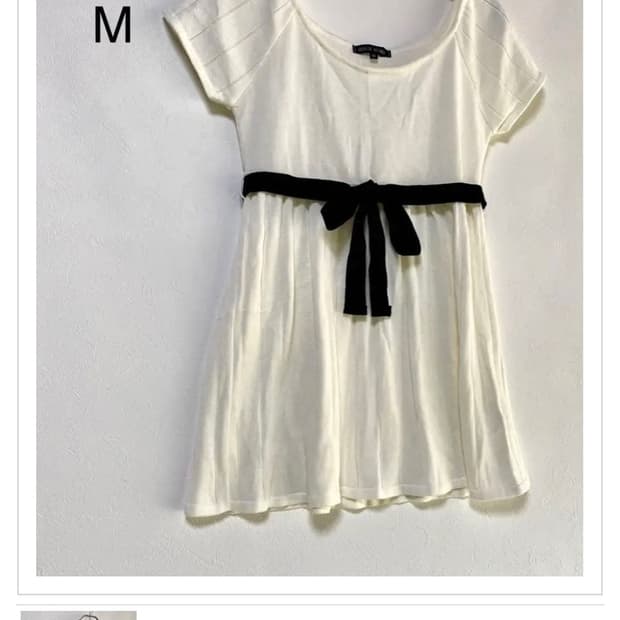 일본 빈티지 화이트 리본 튜닉 반팔니트