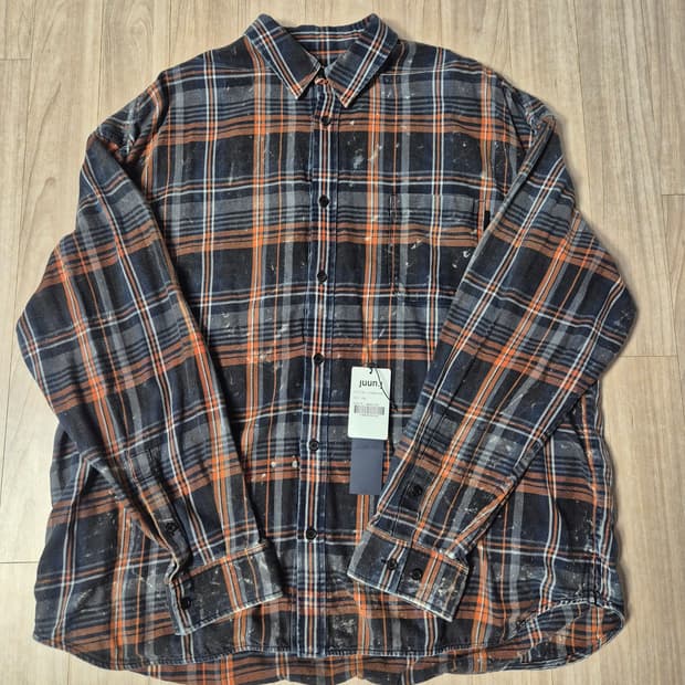 준지 아일랜드 워싱 오렌지 체크 루즈핏 셔츠