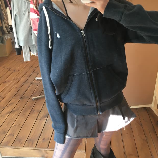 폴로 블루 후드집업