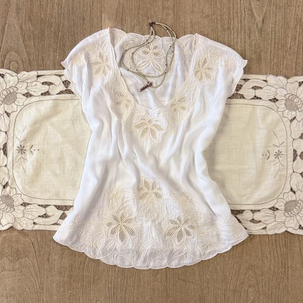 Floral Embroidered Linen Vest 0057