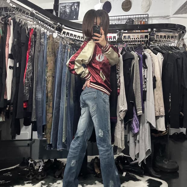 칼카니 데미지 디테일 워싱 데님 팬츠