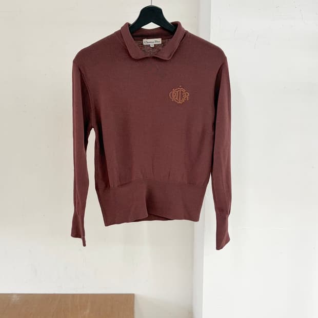 그리스찬 디올 브라운 로고 자수 캐시미어 폴로 셔츠 