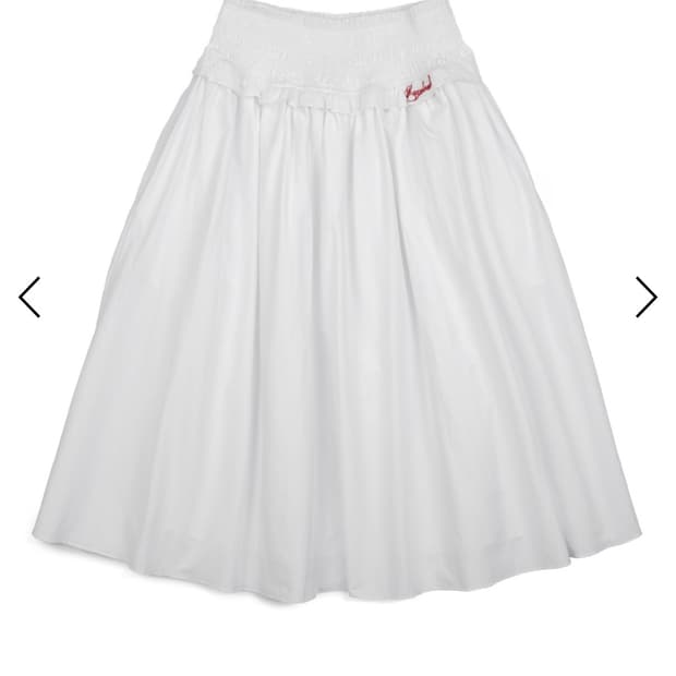 러프넥 셔링 웨이스트 밴드 미디스 커트