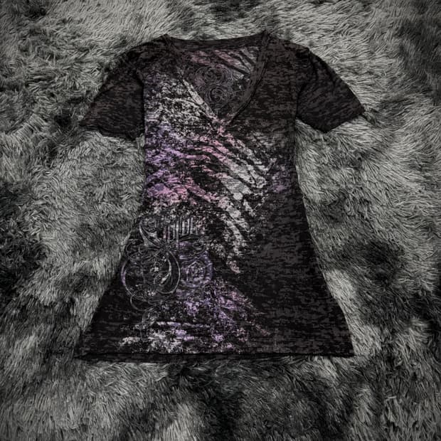 Y2K  하트 그래픽 V넥 반팔 티셔츠