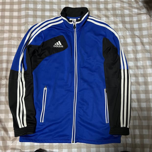 아디다스 배색 블루 블랙 져지 100 집업 삼선 트랙탑 Y2K