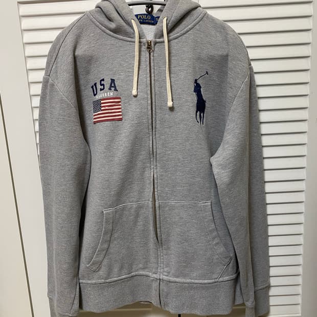 폴로 POLO 빅포니 성조기 USA 그레이 후드집업 XL