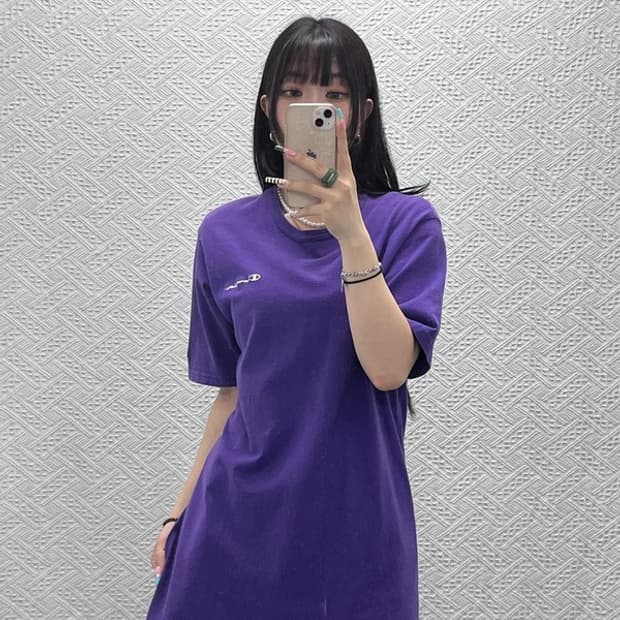 챔피온 빈티지 캐주얼 라벤더 우베코어 오버핏 반팔티 L C12897