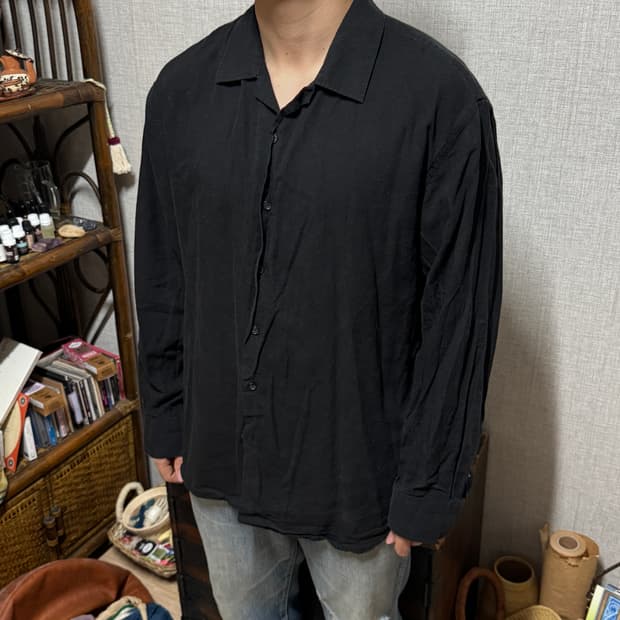 빈티지 오버핏 오픈 카라 셔츠
