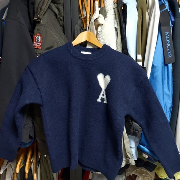 아미 빅하트 로고 네이비 울니트 사이즈줌