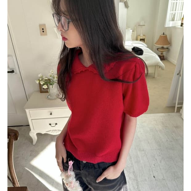 사토미 라디오 Heart puff 가디건 레드