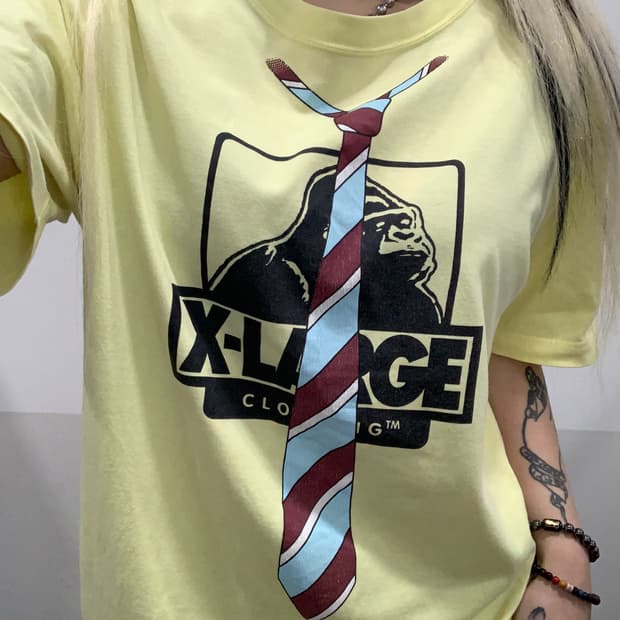 (빈티지)레어 Xlarge 엑스라지 넥타이 고릴라 빅 프린팅 반팔티셔츠