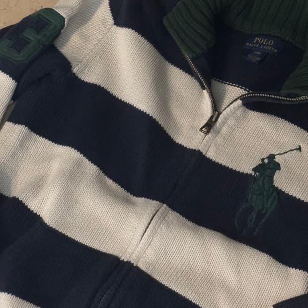 폴로 랄프로렌 빈티지 빅포니 3 스트라이프 니트집업