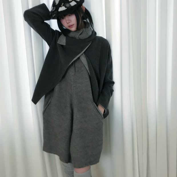Grey wrap top + high neck knit onepiece