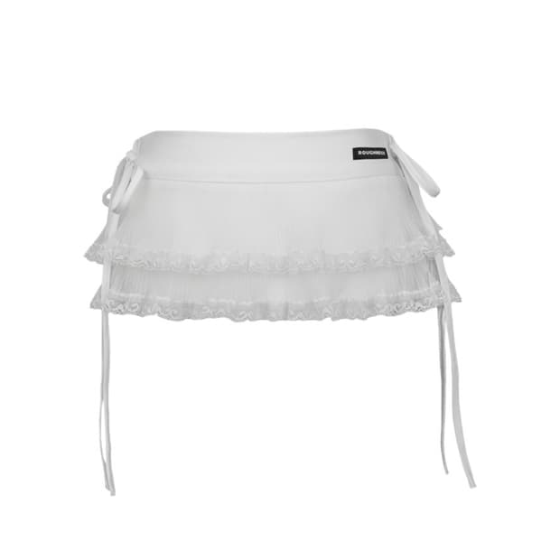 러프넥 레이스 레이어드 스커트 화이트