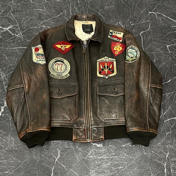 아비렉스 G-1 패치워크 천연가죽 플라이트 자켓