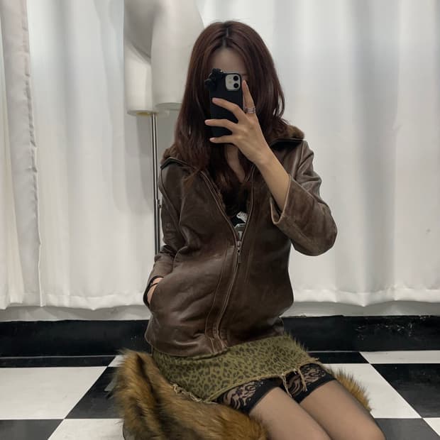 🎸빈티지 브라운 퍼 레더 자켓