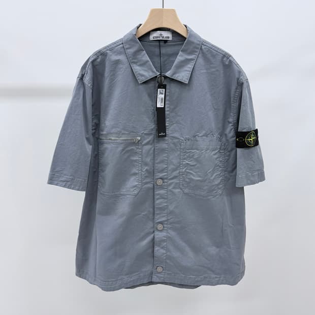 [미사용/2XL] 스톤아일랜드 수피마 코튼 트윌 반팔 오버셔츠