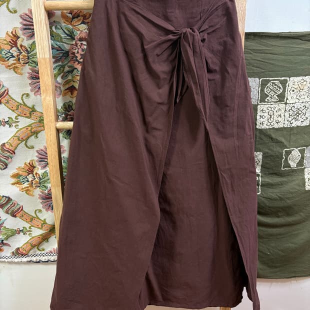 히피 에스닉 레드 브라운 레이어드 롱 치마