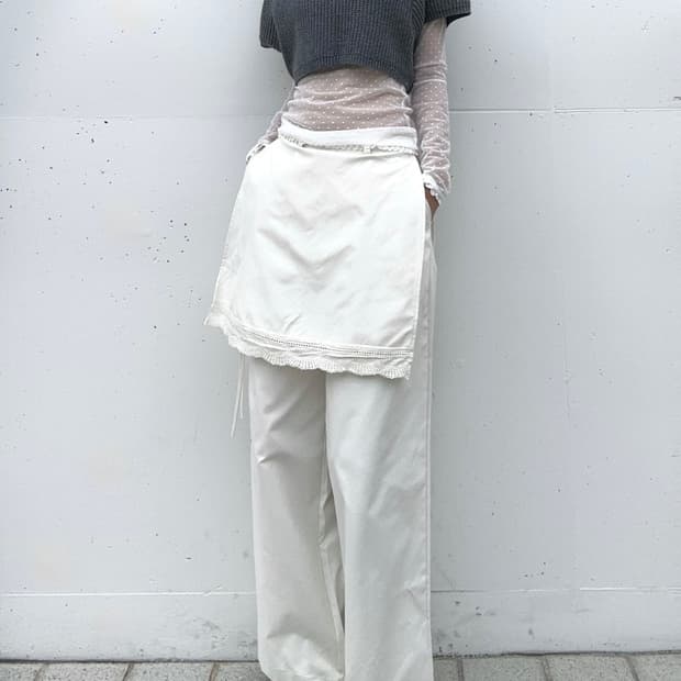 Lace wrap layered pants / ivory