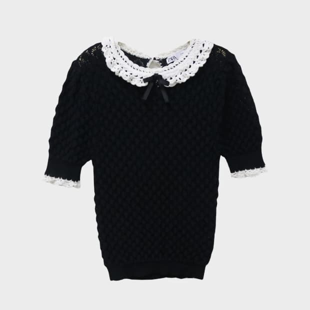 자라 발레코어 레이스 포인트 반팔 니트 62245