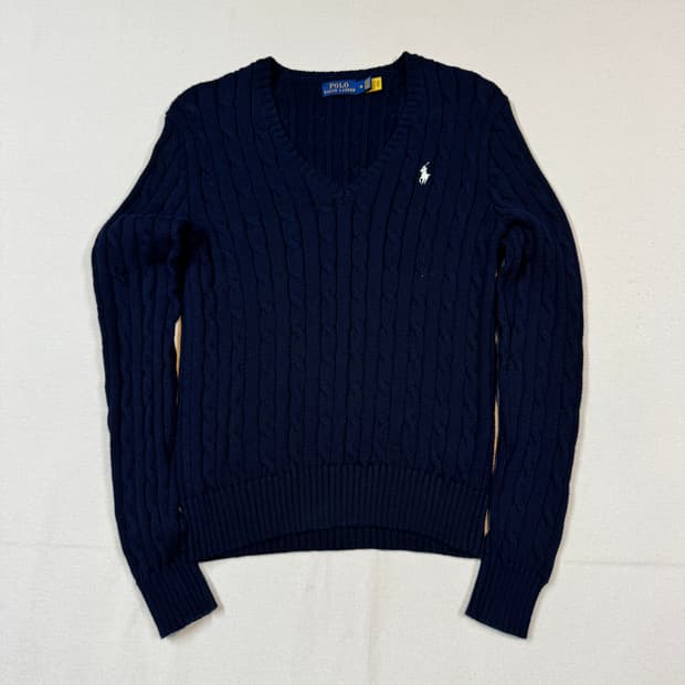 M) 폴로 랄프로렌 케이블 꽈배기 브이넥 니트 신형 큐알탭
