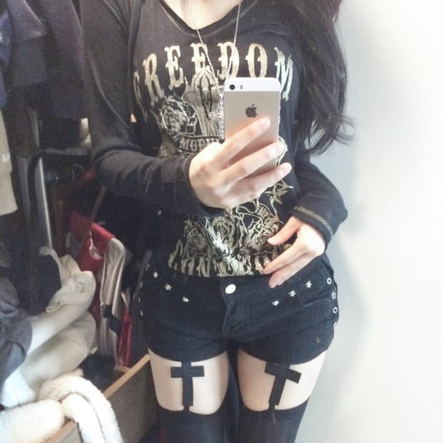 punk longsleeve 00s펑크 후드 고딕 십자가 롱슬리브 y2k