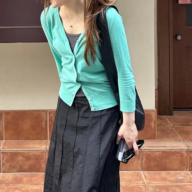 빈티지 민트 7부 가디건