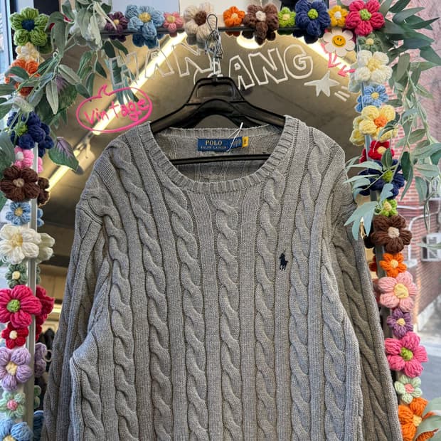 폴로랄프로렌 그레이 꽈배기 니트 