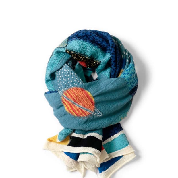 캐피탈 풀리 웨이븐 울 스페이스 게이브 머플러 블루