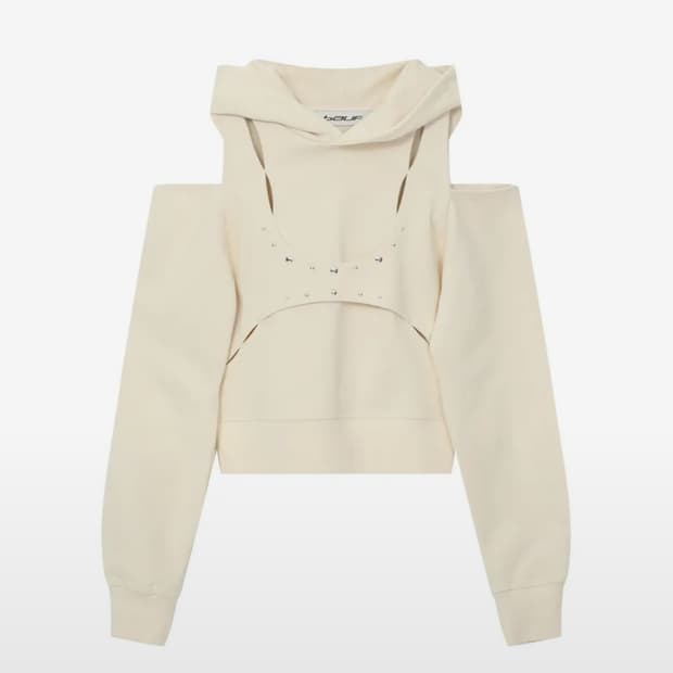 바우프 컷아웃 메탈 오프숄더 크롭 후드 라이트베이지