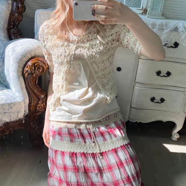 Set)아이보리 크로셰 가디건 + 모리 슬리브리스