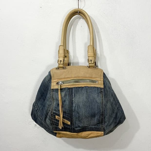 DIESEL Leather Trim Denim Tote Bag 