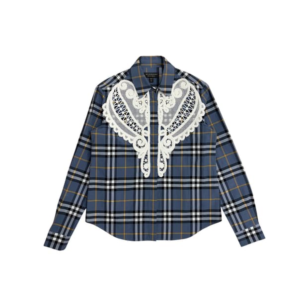 버버리 여자 여성 우먼스 레이스 블루 체크 긴팔 셔츠