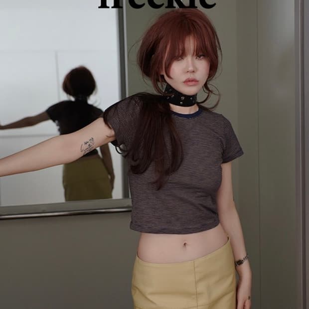 프레클 스트라이프 크롭탑 브라운 (새상품)